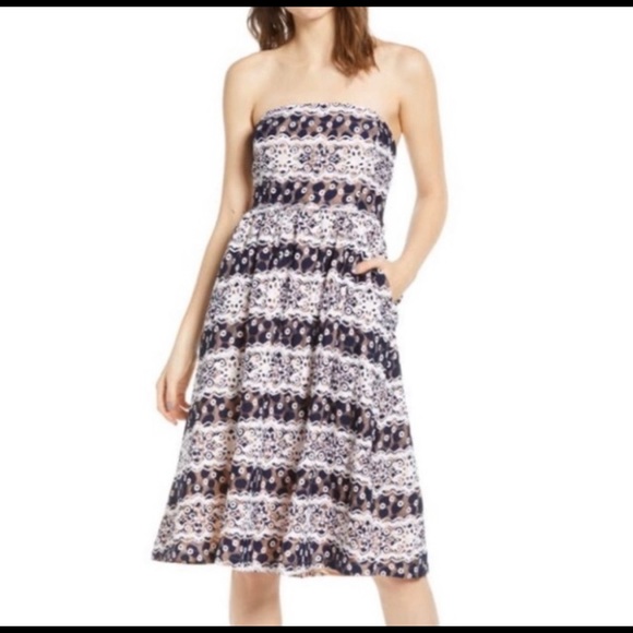 NWT Endless Rose Strapless Navy/Pink Lace Pattern Floral Dress. Size Small. - Picture 8 of 8
